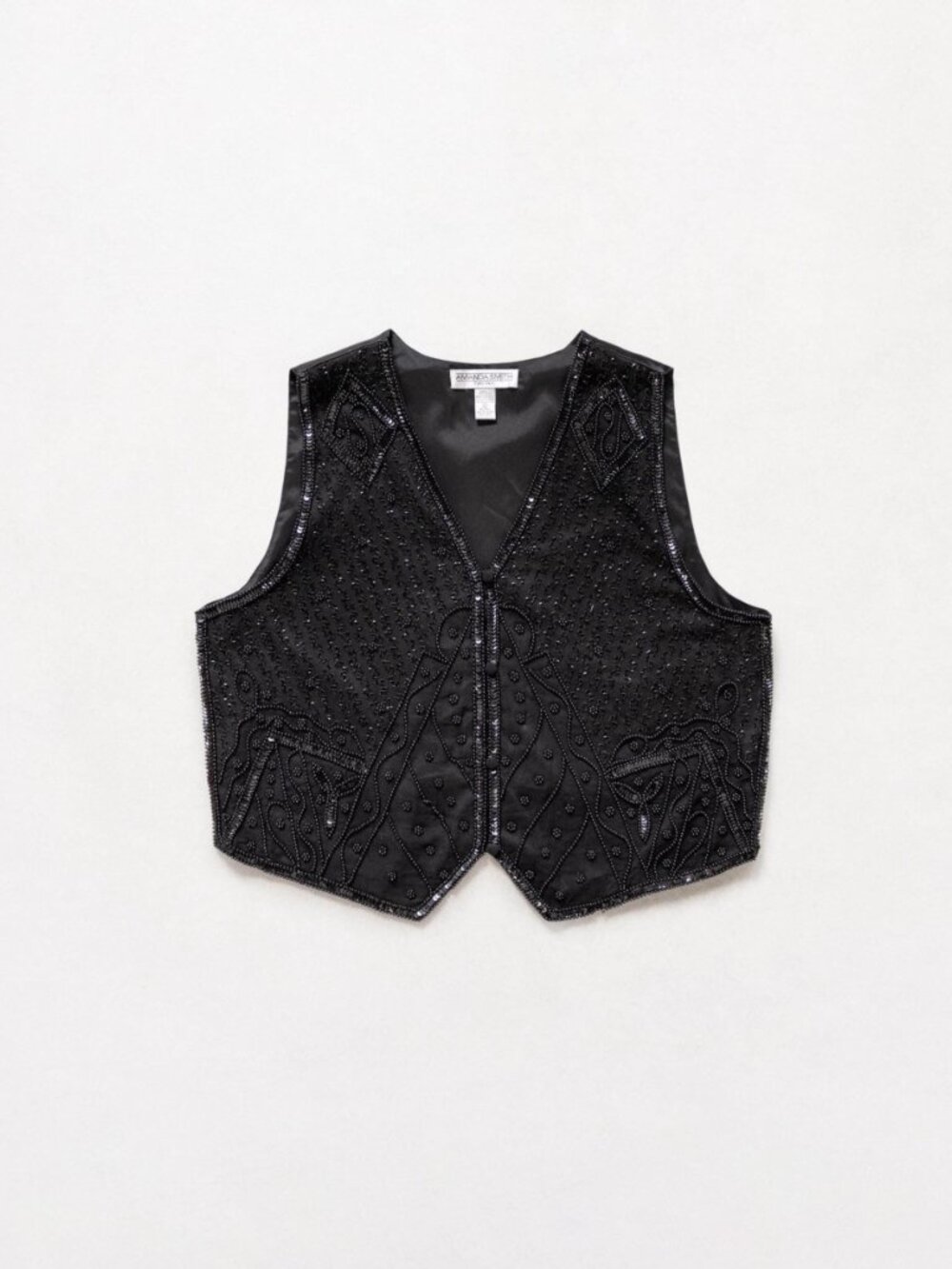 BLACK SEQUIN VEST Vintage Black Elegant Preppy Holiday Glitter Bedazzled /
